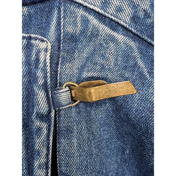 Free People Vintage 90s S Denim Chore Coat Oversized Hooded Long Jean Jacket Y2K - Picture 10 of 11